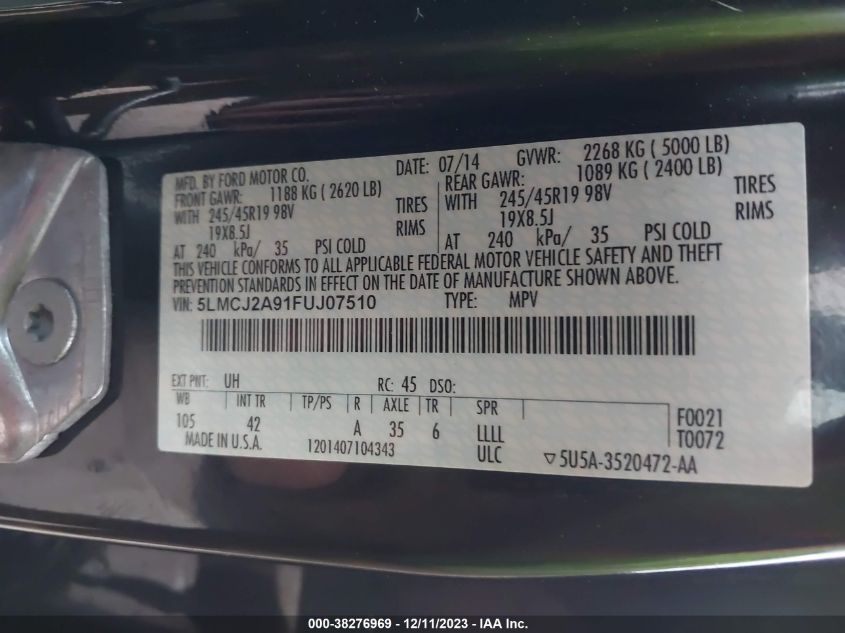 2015 LINCOLN MKC - 5LMCJ2A91FUJ07510