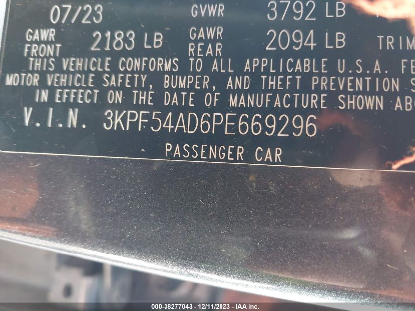 2023 KIA FORTE GT LINE - 3KPF54AD6PE669296