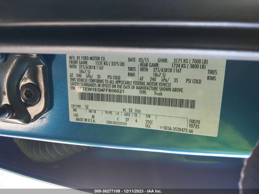 2015 FORD F-150 XLT - 1FTEW1EG4FFB06621