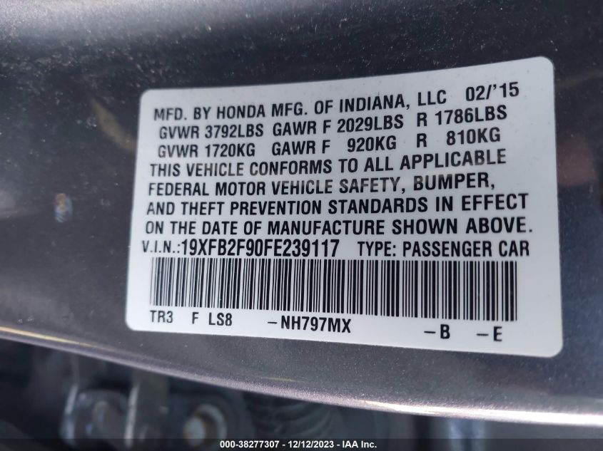 2015 HONDA CIVIC EX-L - 19XFB2F90FE239117