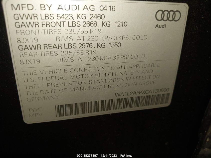 WA1L2AFPXGA130500 2016 AUDI Q5, photo no. 9