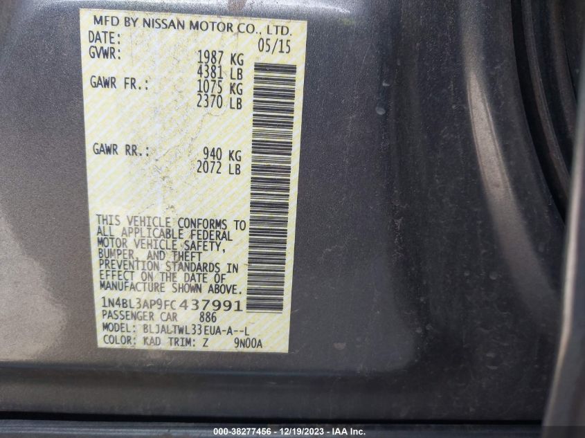 2015 NISSAN ALTIMA 3.5 SL - 1N4BL3AP9FC437991