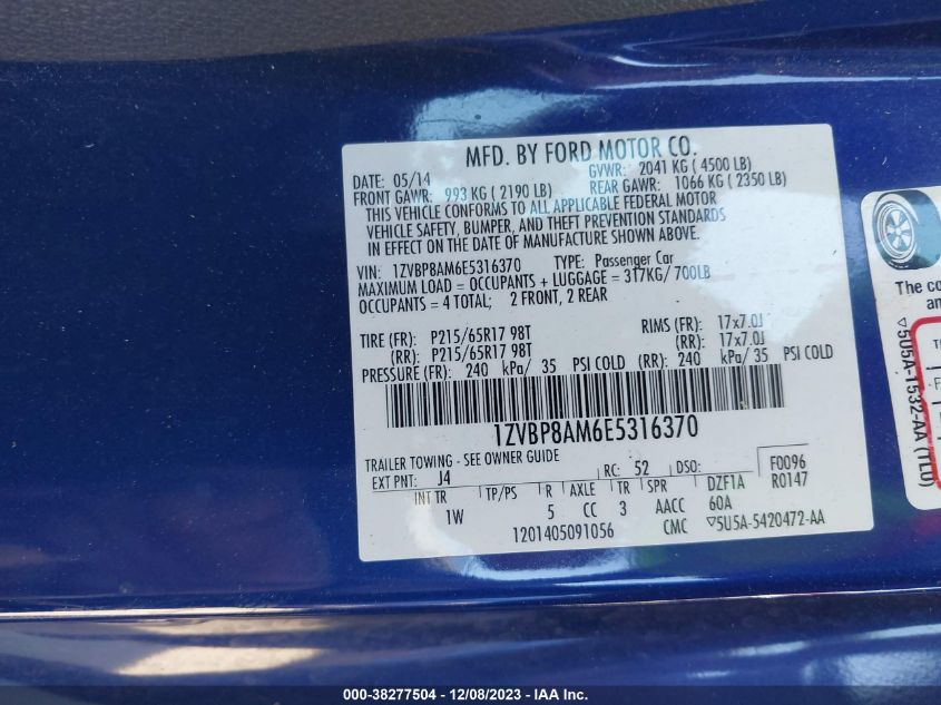 2014 FORD MUSTANG V6 - 1ZVBP8AM6E5316370