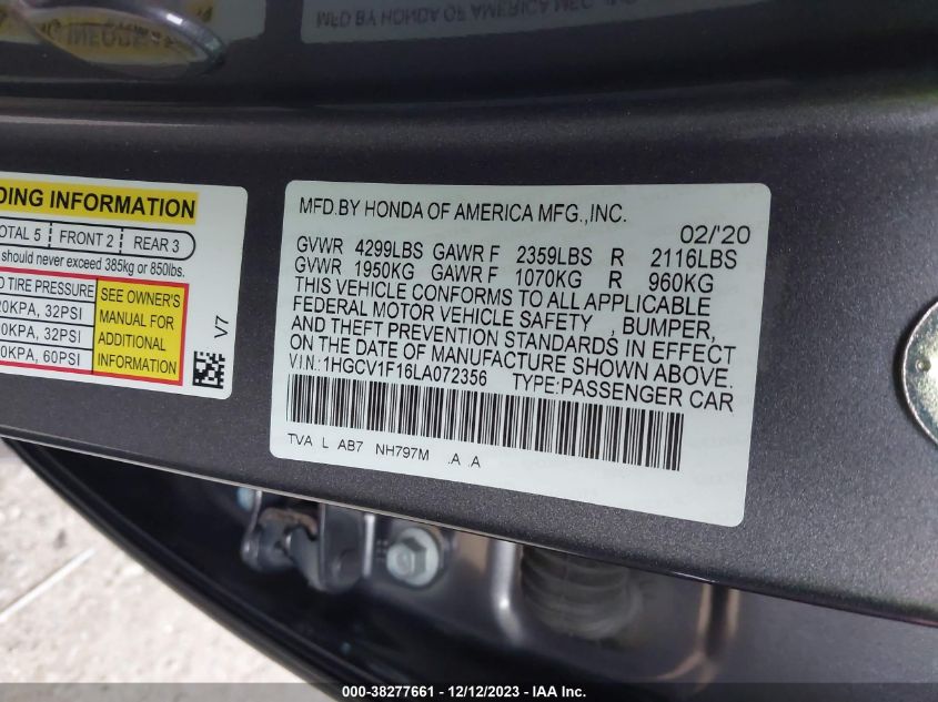 2020 HONDA ACCORD LX - 1HGCV1F16LA072356