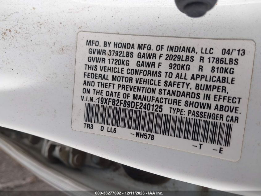 2013 HONDA CIVIC SDN EX 19XFB2F89DE240125
