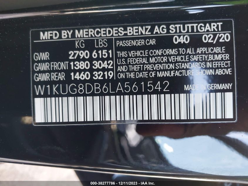 2020 MERCEDES-BENZ S 560 W1KUG8DB6LA561542
