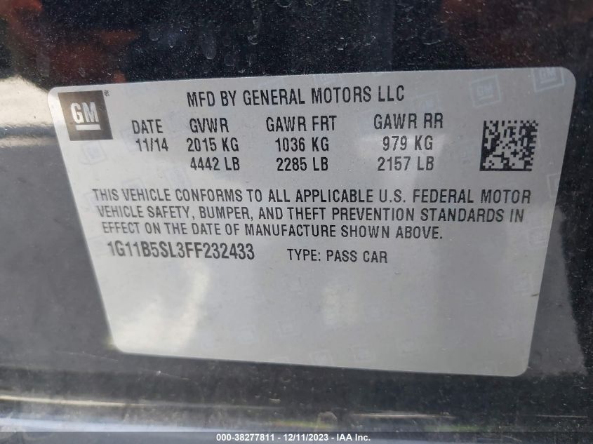 2015 CHEVROLET MALIBU LS - 1G11B5SL3FF232433