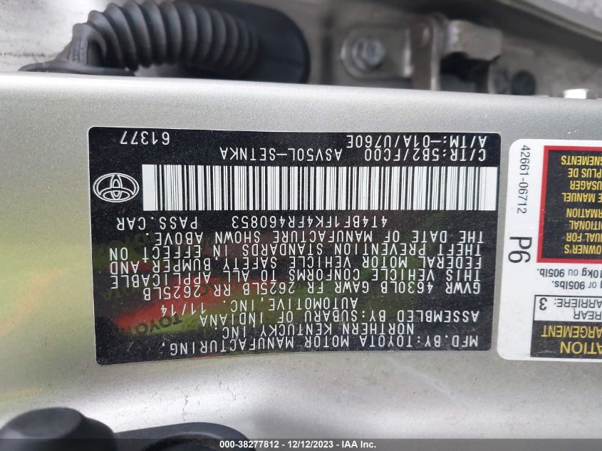 2015 TOYOTA CAMRY LE - 4T4BF1FK4FR460853