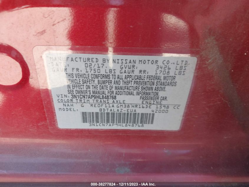 2017 NISSAN VERSA S/S PLUS/SV/SL - 3N1CN7AP9HL848768