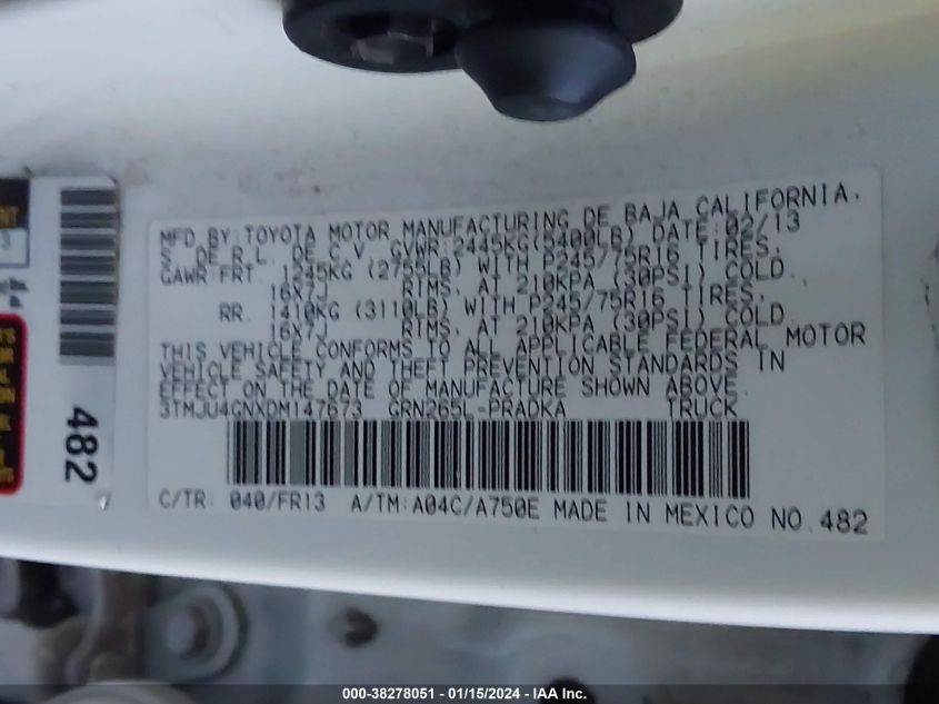 2013 TOYOTA TACOMA PRERUNNER - 3TMJU4GNXDM147673