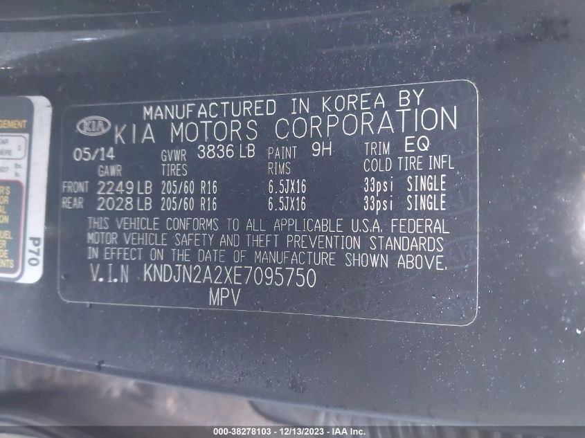 2014 KIA SOUL BASE - KNDJN2A2XE7095750
