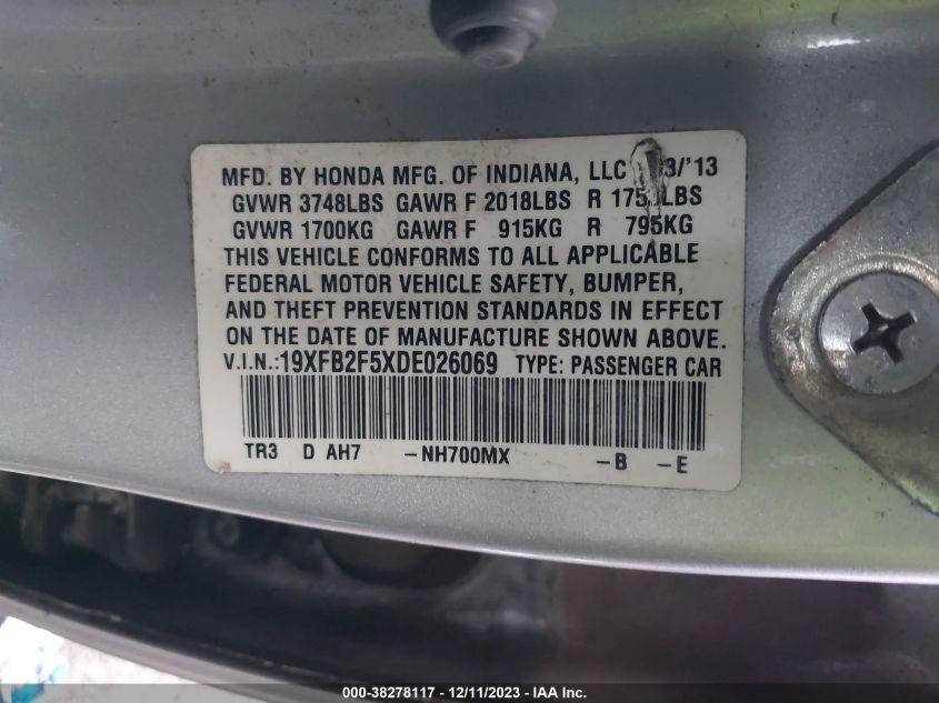 2013 HONDA CIVIC SDN LX 19XFB2F5XDE026069