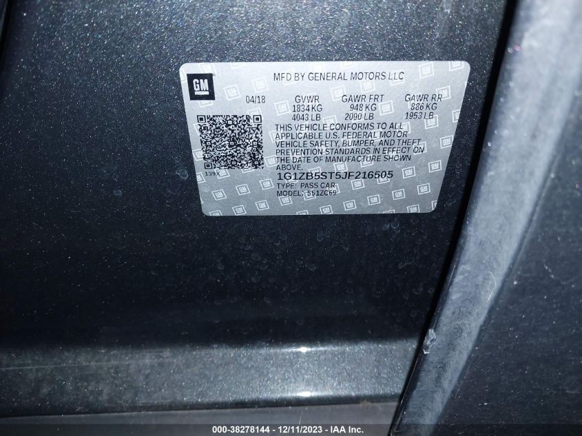 2018 CHEVROLET MALIBU LS - 1G1ZB5ST5JF216505