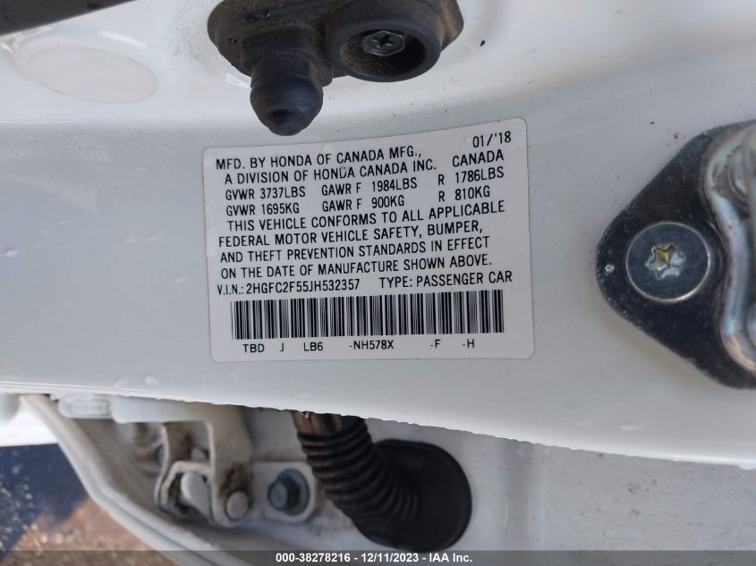 2018 HONDA CIVIC LX - 2HGFC2F55JH532357