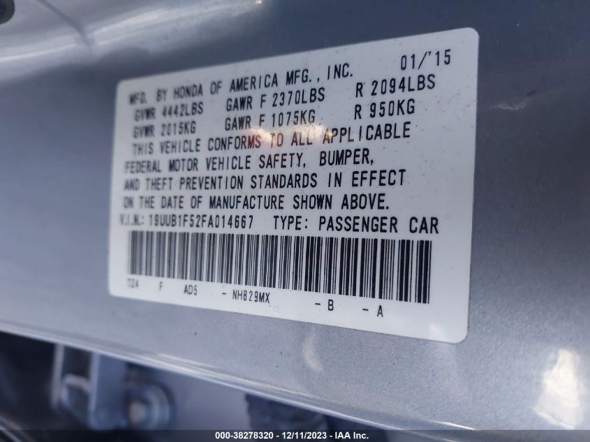 2015 ACURA TLX TECH - 19UUB1F52FA014667