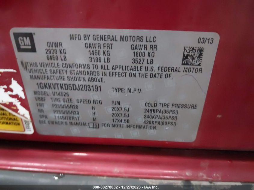 2013 GMC ACADIA DENALI - 1GKKVTKD5DJ203191
