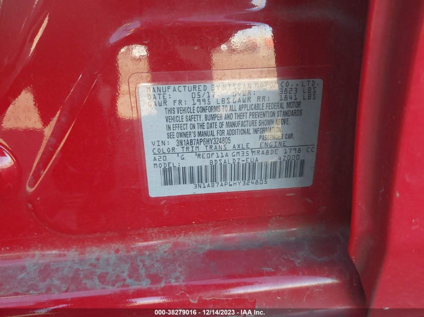 2017 NISSAN SENTRA S/SV/SR/SL - 3N1AB7AP6HY324805