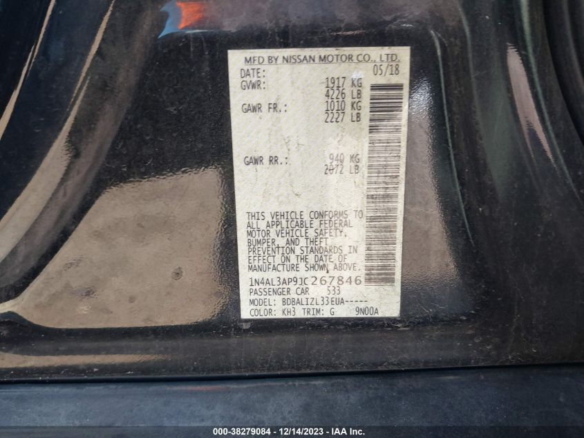 2018 NISSAN ALTIMA 2.5 SV 1N4AL3AP9JC267846