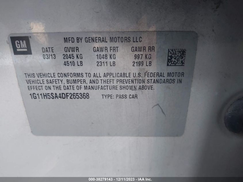 2013 CHEVROLET MALIBU 1LZ - 1G11H5SA4DF265368
