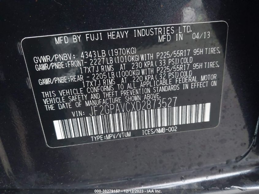 2013 SUBARU XV CROSSTREK 2.0I PREMIUM - JF2GPAVCXD2873527