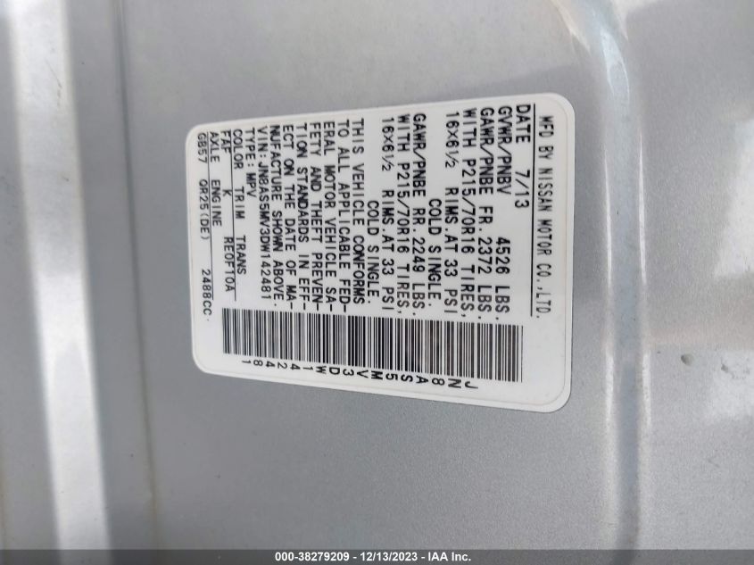 2013 NISSAN ROGUE S/SV - JN8AS5MV3DW142481