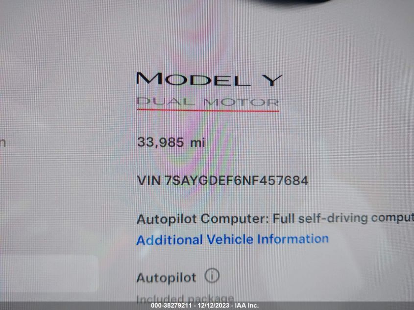 2022 TESLA MODEL Y - 7SAYGDEF6NF457684