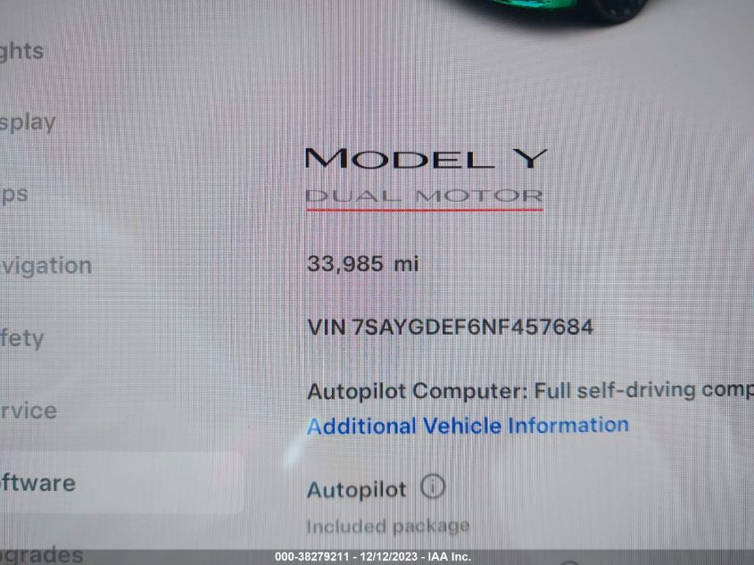 2022 TESLA MODEL Y - 7SAYGDEF6NF457684