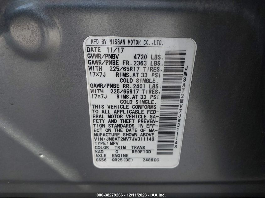 2018 NISSAN ROGUE S - JN8AT2MV7JW311148
