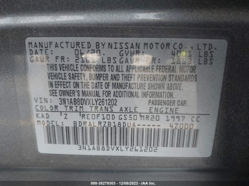 2020 NISSAN SENTRA SR - 3N1AB8DVXLY261202