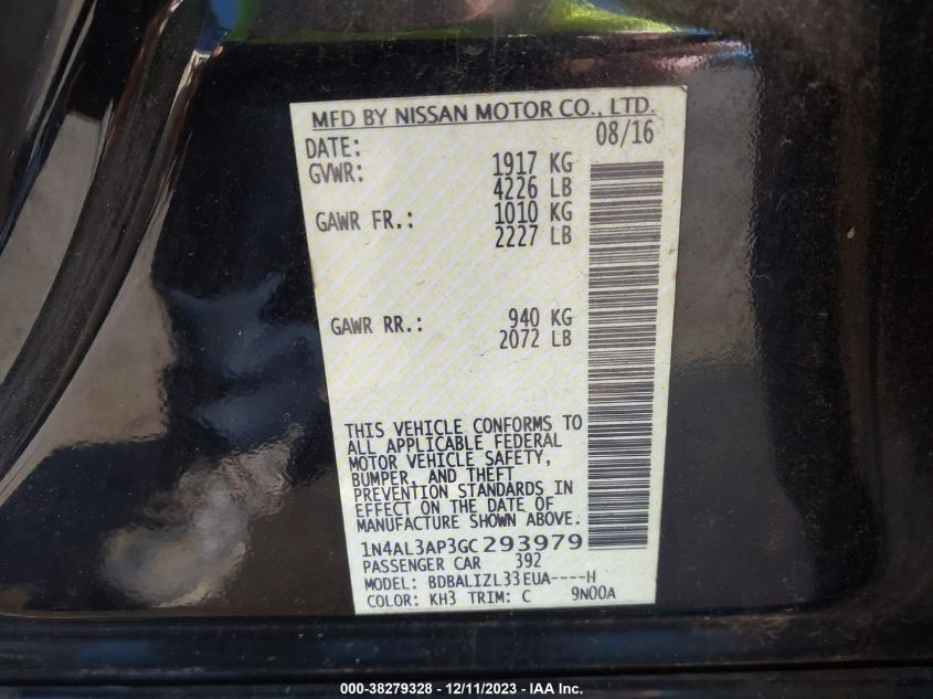 2016 NISSAN ALTIMA 2.5 SV - 1N4AL3AP3GC293979