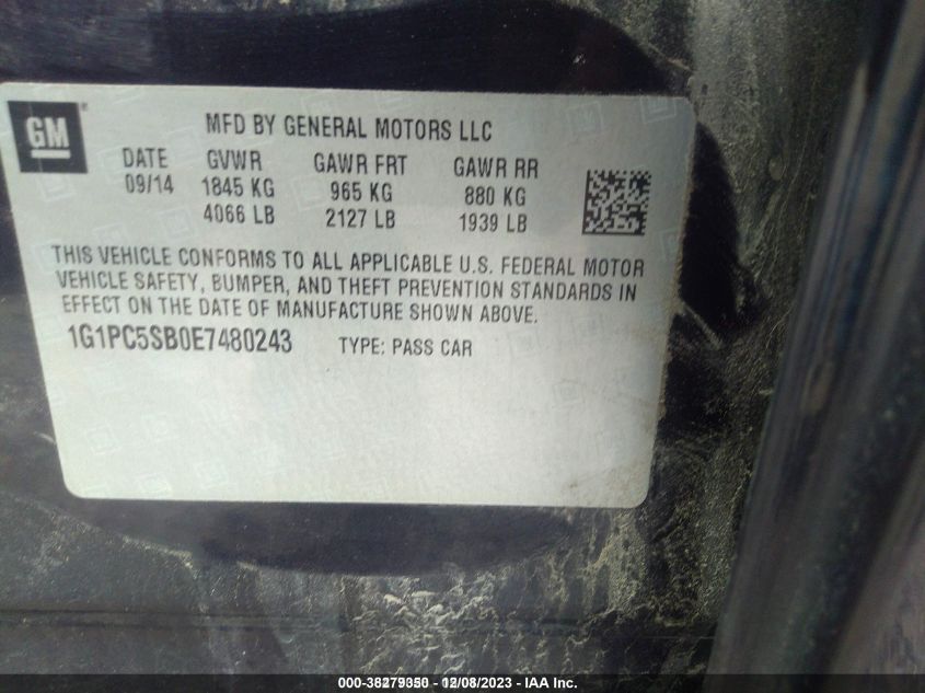 2014 CHEVROLET CRUZE 1LT AUTO - 1G1PC5SB0E7480243
