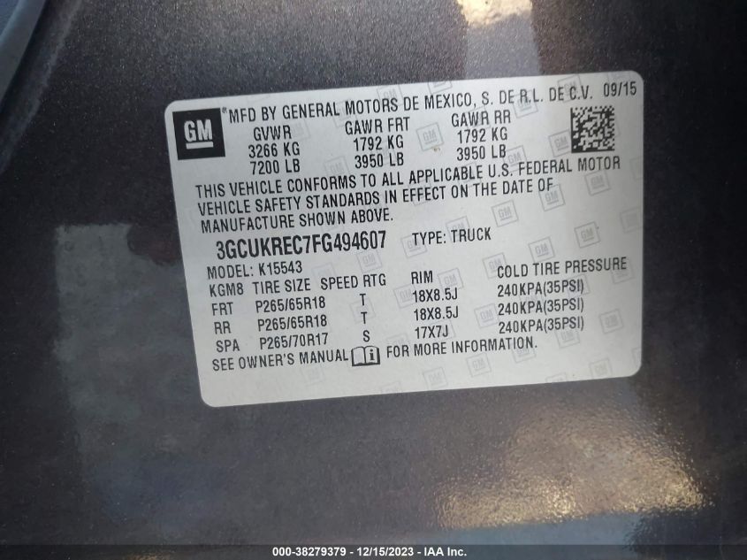 2015 CHEVROLET SILVERADO 1500 LT - 3GCUKREC7FG494607