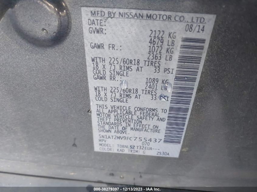 2015 NISSAN ROGUE SL - 5N1AT2MV9FC755437