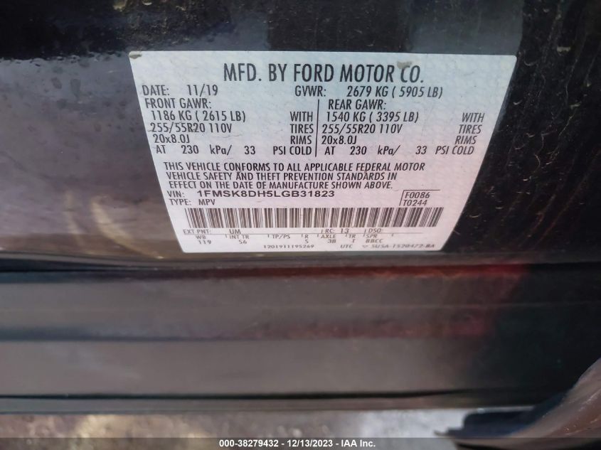 2020 FORD EXPLORER XLT - 1FMSK8DH5LGB31823