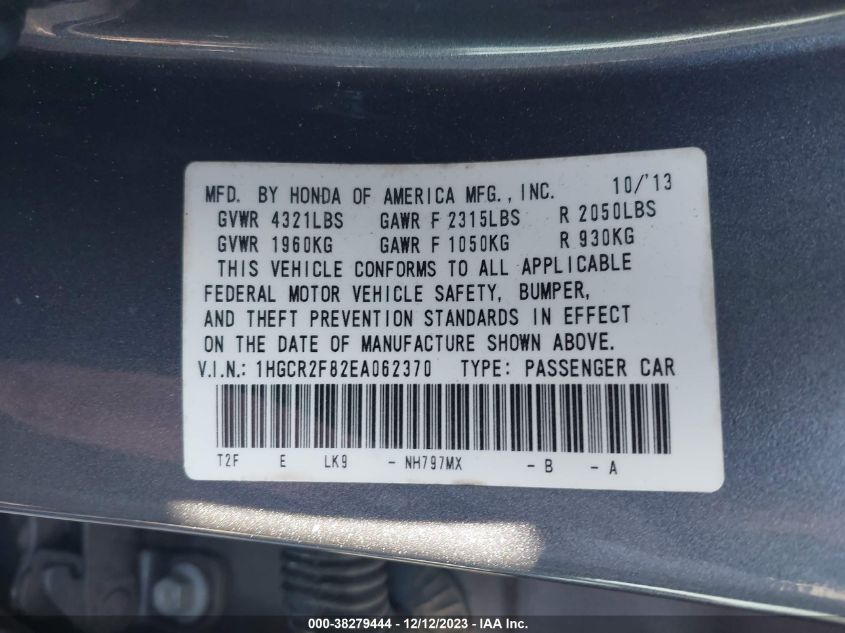 2014 HONDA ACCORD EXL - 1HGCR2F82EA062370