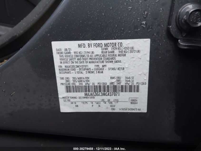 2021 FORD ECOSPORT SE - MAJ6S3GL3MC437071