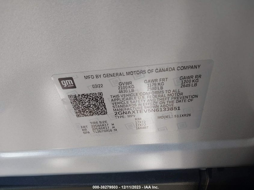 2022 CHEVROLET EQUINOX LT - 2GNAXTEV5N6133851