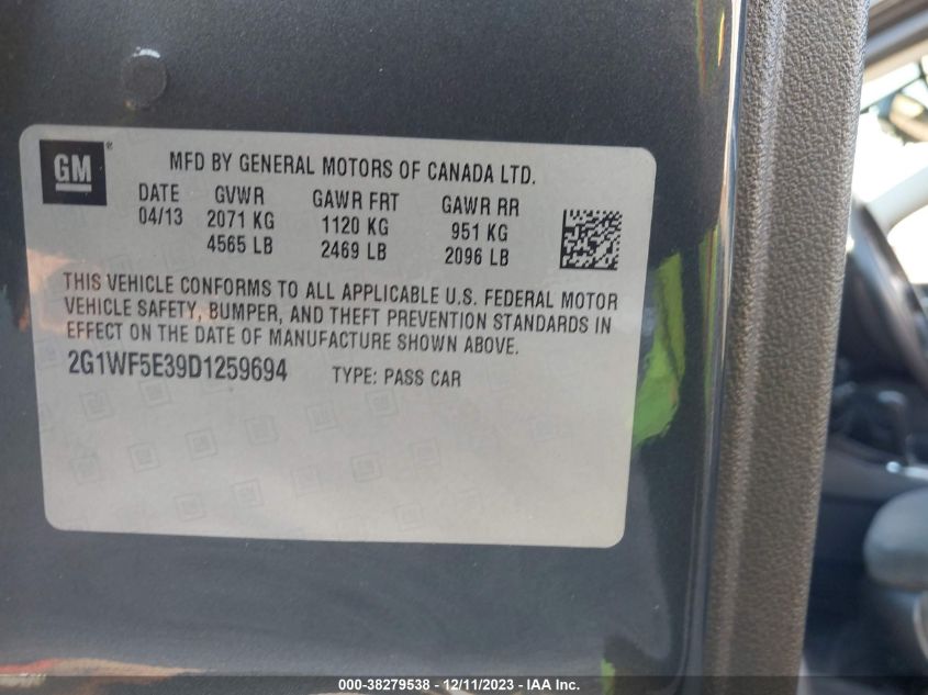2013 CHEVROLET IMPALA LS - 2G1WF5E39D1259694