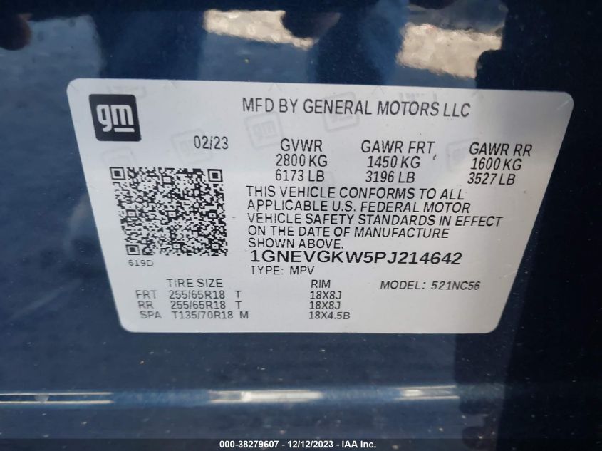 2023 CHEVROLET TRAVERSE LT - 1GNEVGKW5PJ214642