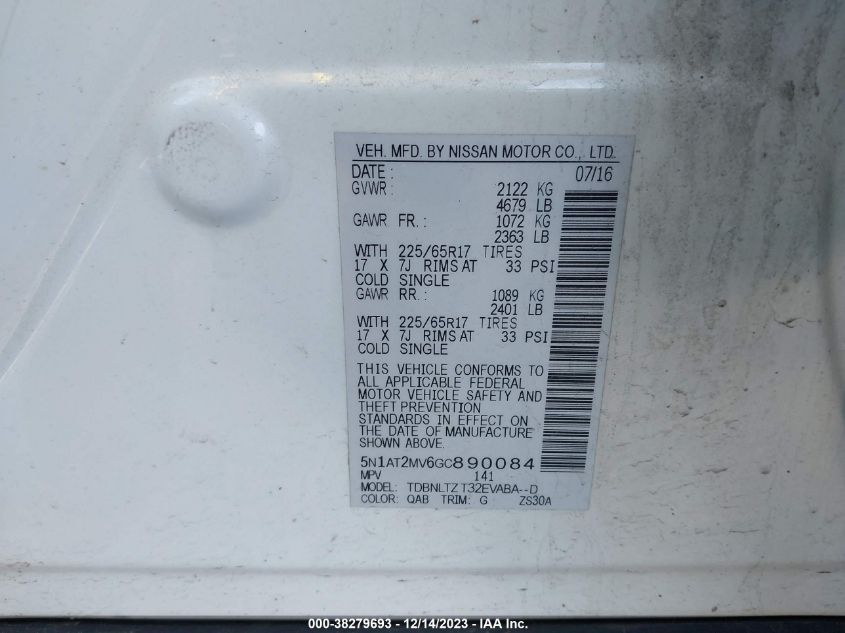 2016 NISSAN ROGUE SV - 5N1AT2MV6GC890084