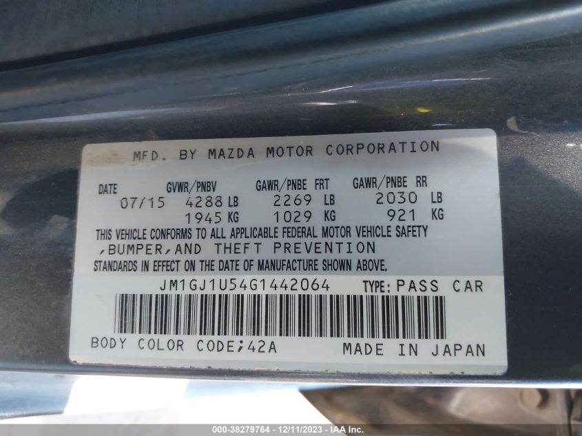 2016 MAZDA MAZDA6 I SPORT - JM1GJ1U54G1442064