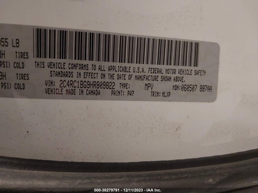 VIN 2C4RC1BG9HR809822 2017 CHRYSLER PACIFICA TOURING L