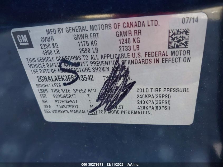 2015 CHEVROLET EQUINOX LS - 2GNALAEK3F6113542