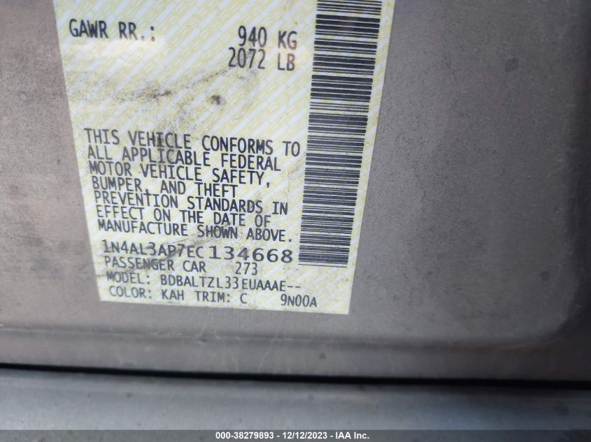 2014 NISSAN ALTIMA 2.5/S/SV/SL - 1N4AL3AP7EC134668