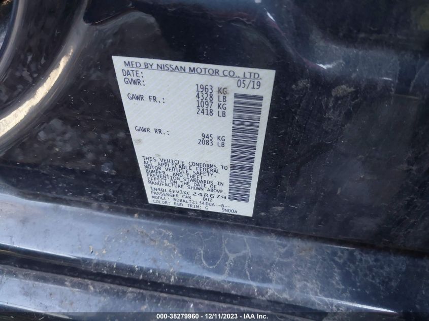 2019 NISSAN ALTIMA 2.5 SL - 1N4BL4EV3KC248679