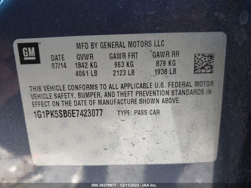 2014 CHEVROLET CRUZE LT - 1G1PK5SB6E7423077