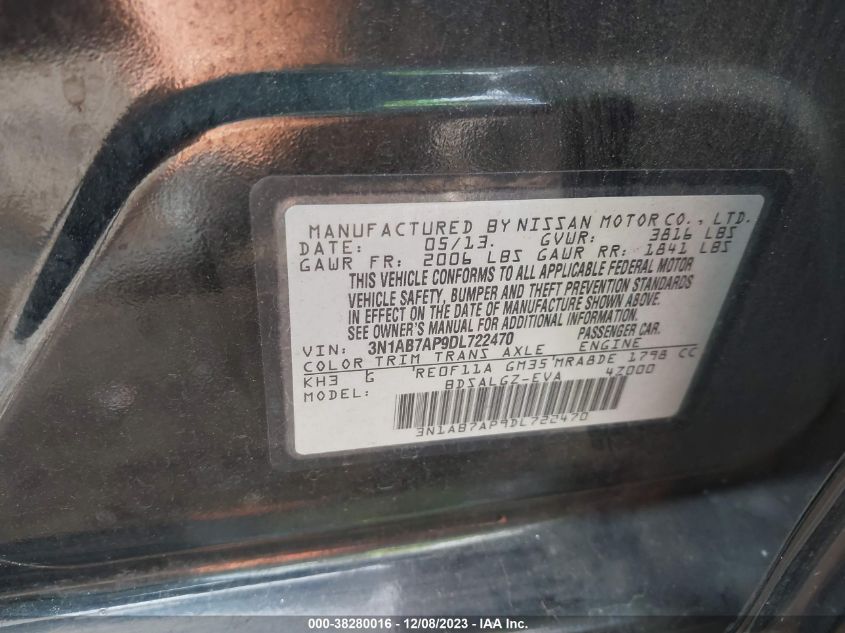 2013 NISSAN SENTRA S/SV/SR/SL - 3N1AB7AP9DL722470