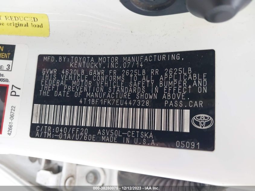 2014 TOYOTA CAMRY SE - 4T1BF1FK7EU447328