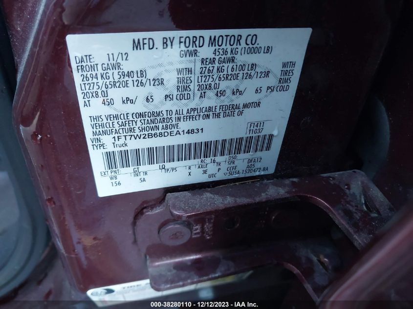 2013 FORD SUPER DUTY F-250 SRW LARIAT - 1FT7W2B68DEA14831