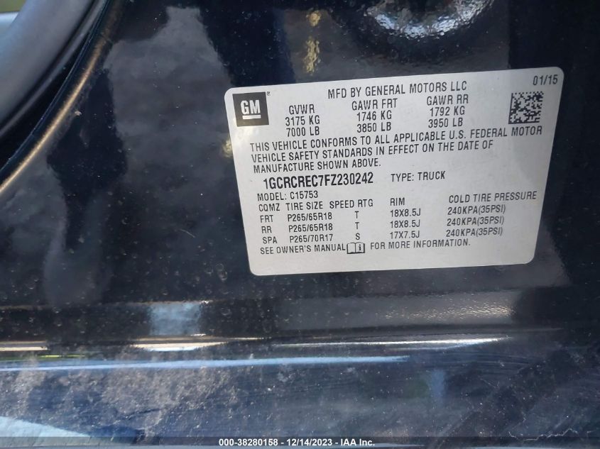 2015 CHEVROLET SILVERADO 1500 LT - 1GCRCREC7FZ230242